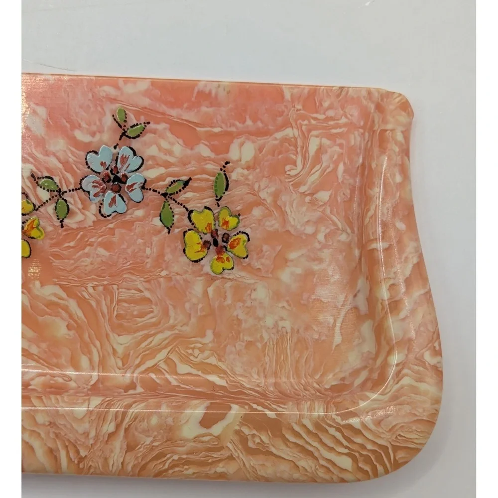 Vintage Celluloid Table Crumb Catcher Silent Butler‎ Pink Marble